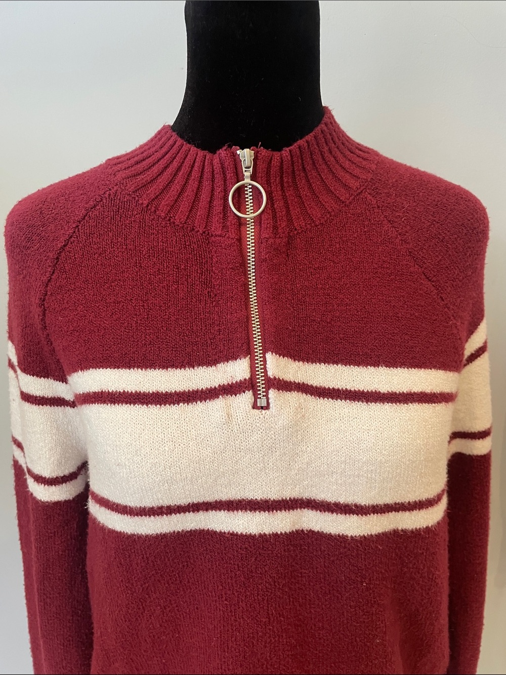 Hollister burgundy and white half zip sweater - Picture 2 of 4
